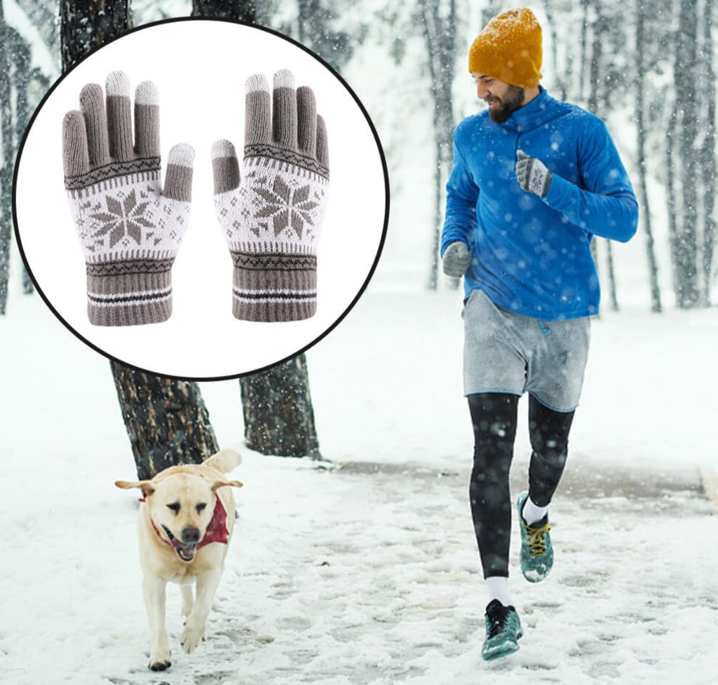 Touchscreen Knitted Gloves, Snowflake Pattern Full Finger Thick Warm Knitted Winter Gloves