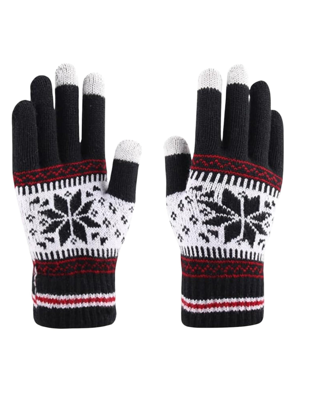 Touchscreen Knitted Gloves, Snowflake Pattern Full Finger Thick Warm Knitted Winter Gloves