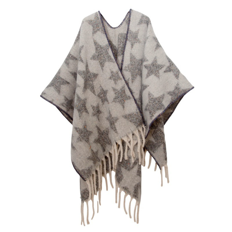 Fringed Jacquard Blanket Shawl Wrap Scarf