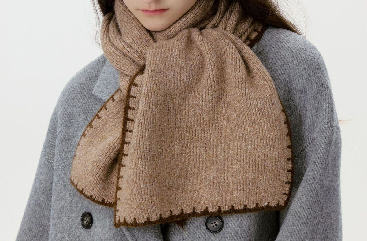 Blanket Stitch Trim Knit Winter Scarf