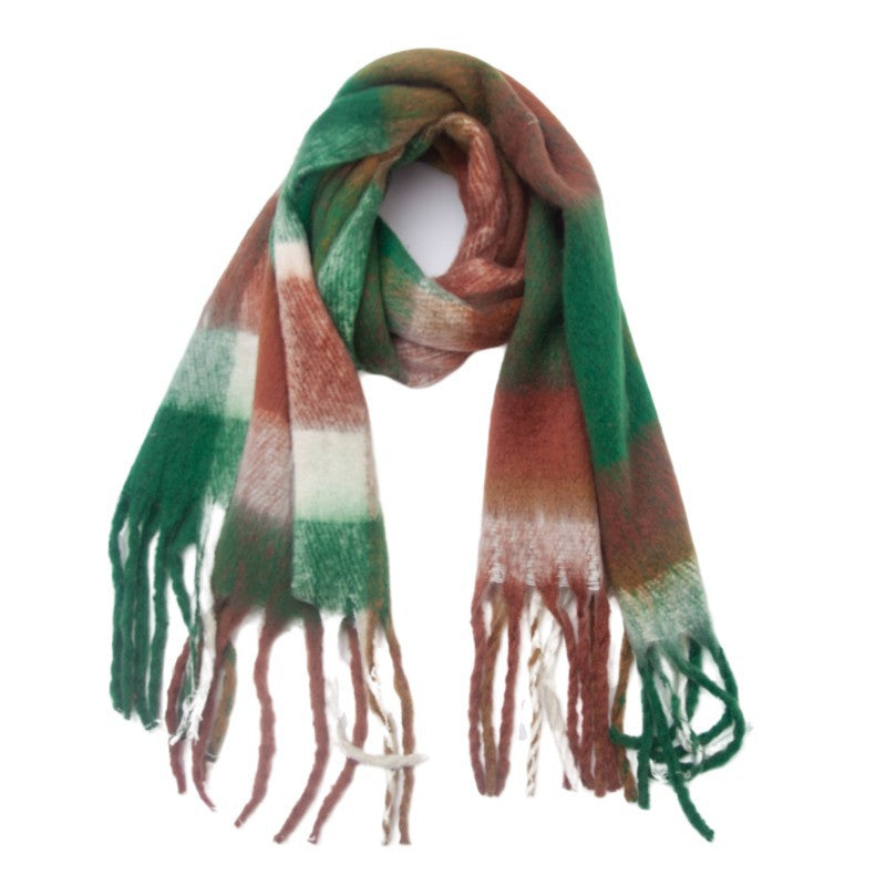 Bold Check Fringed Blanket Wrap Scarf