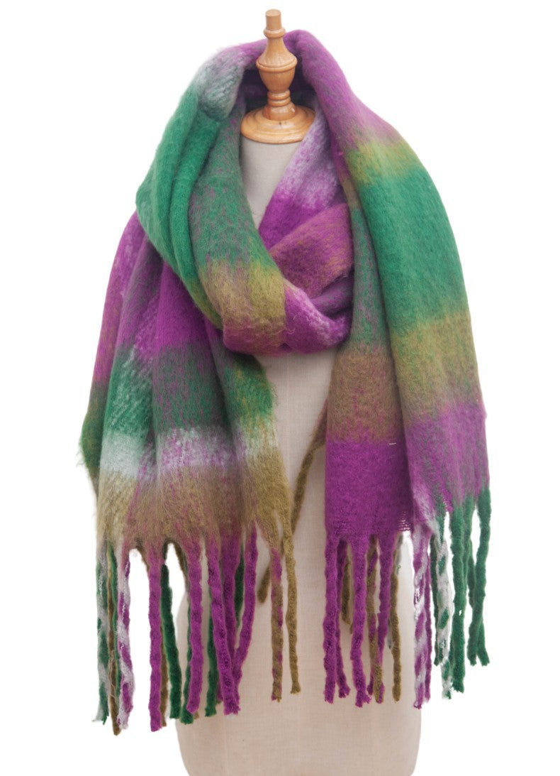 Bold Check Fringed Blanket Wrap Scarf