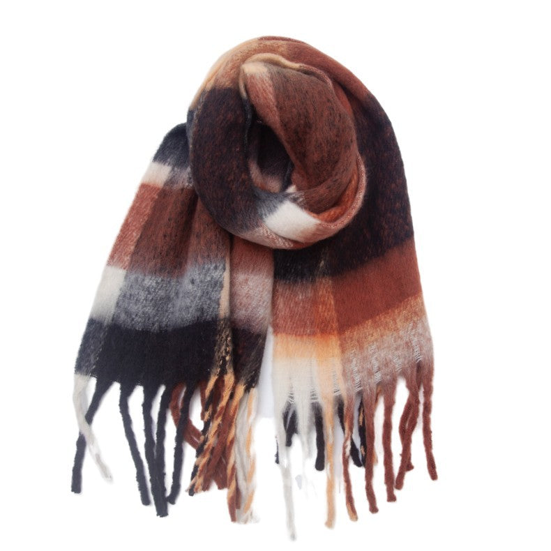 Bold Check Fringed Blanket Wrap Scarf