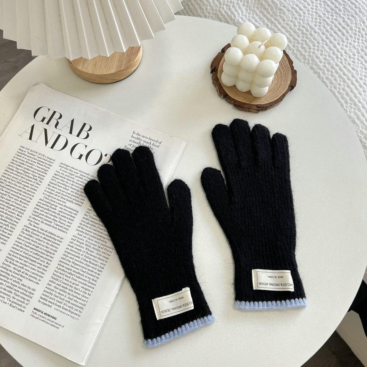 Simple Color Contrast Touch Screen Knit Gloves 6W6GLO51