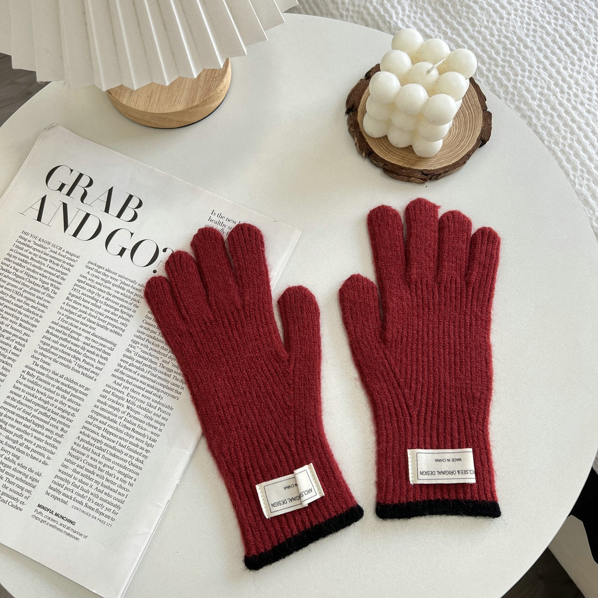 Simple Color Contrast Touch Screen Knit Gloves 6W6GLO51