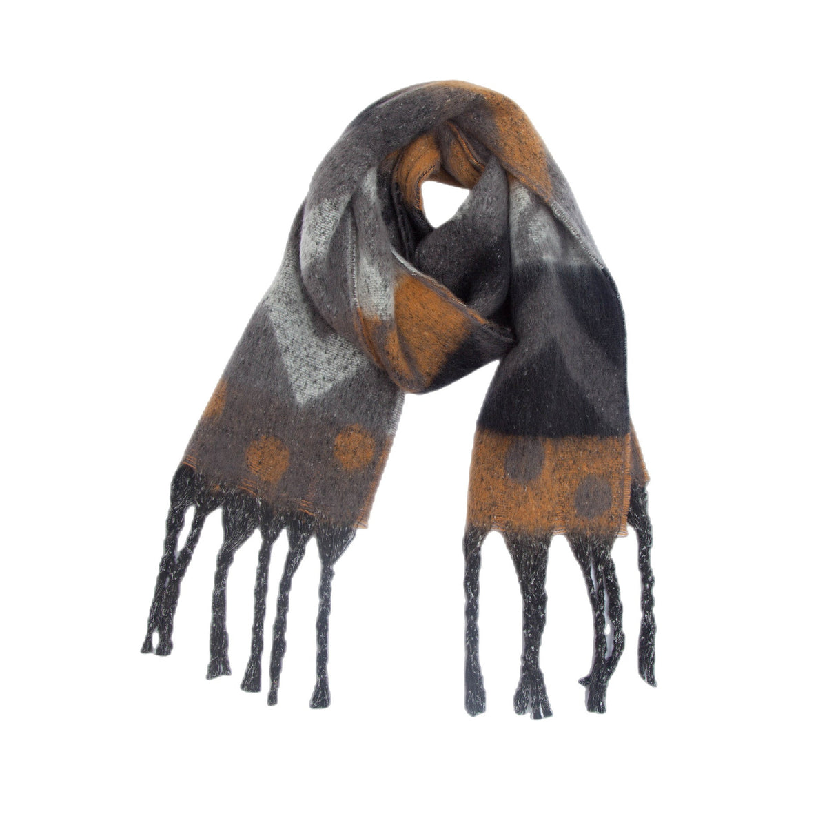 Geometric Colour Block Tassel Wrap Scarf