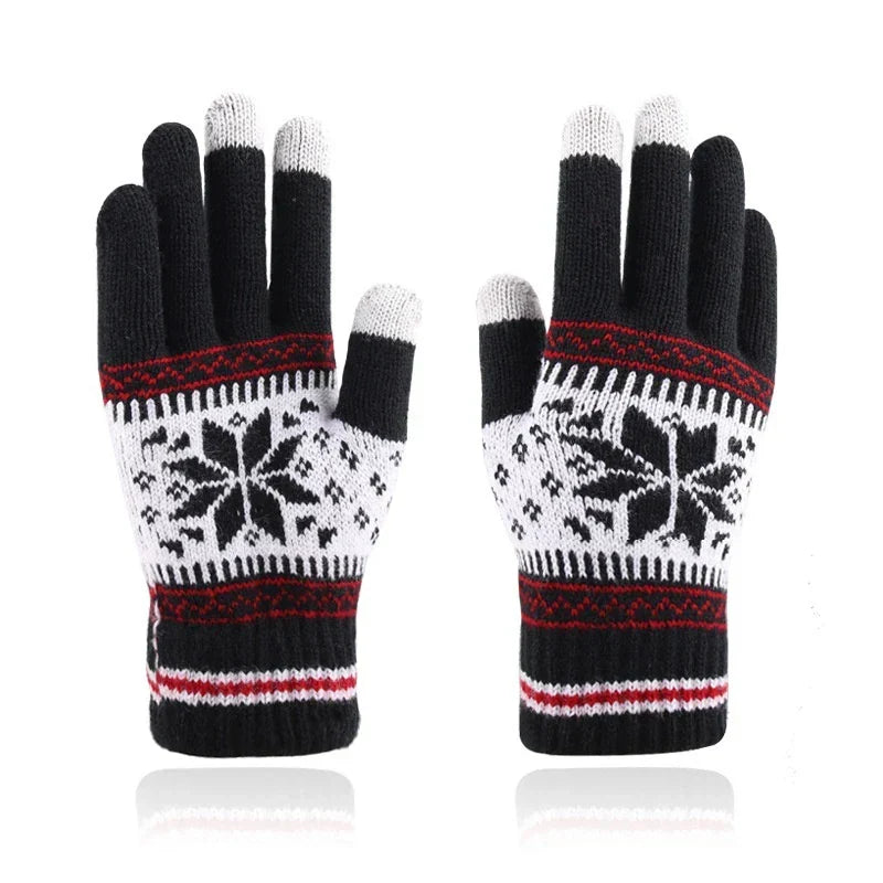 Winter Knitted Touchscreen Gloves – Snowflake Embroidery