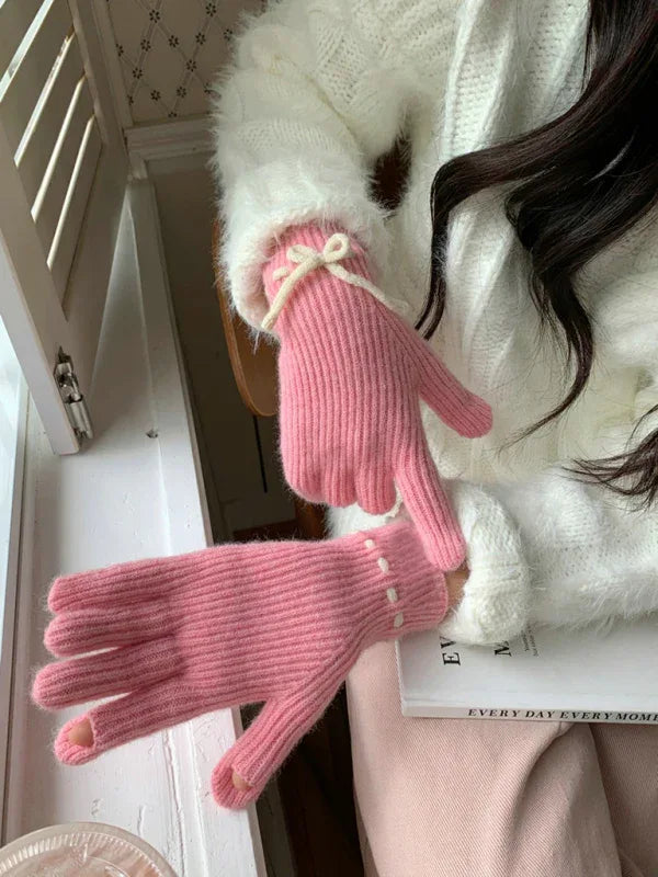 Women's Bow-Knot Touch Screen Fingerless Gloves